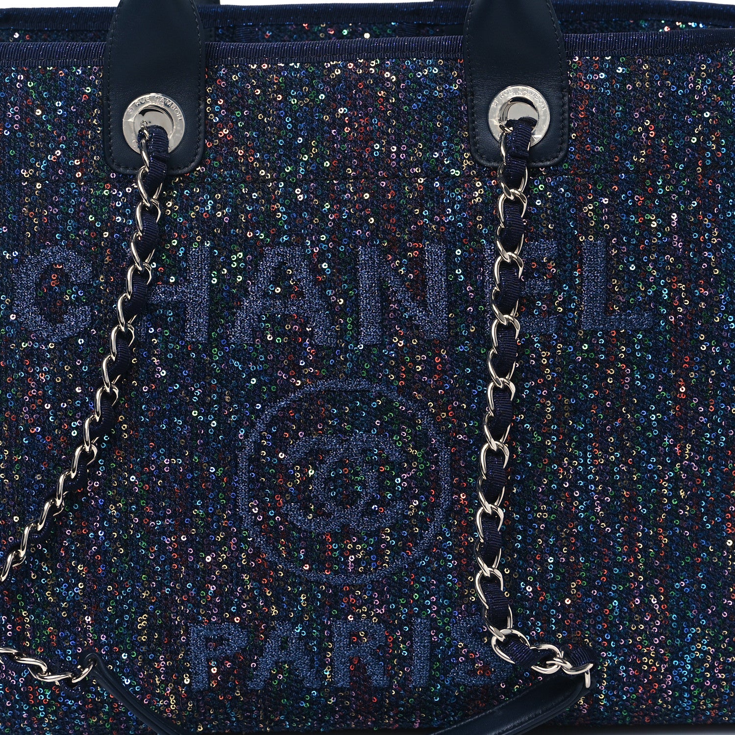Chanel Calfskin Sequin Medium Deauville Tote Blue Multicolor 8 of 11