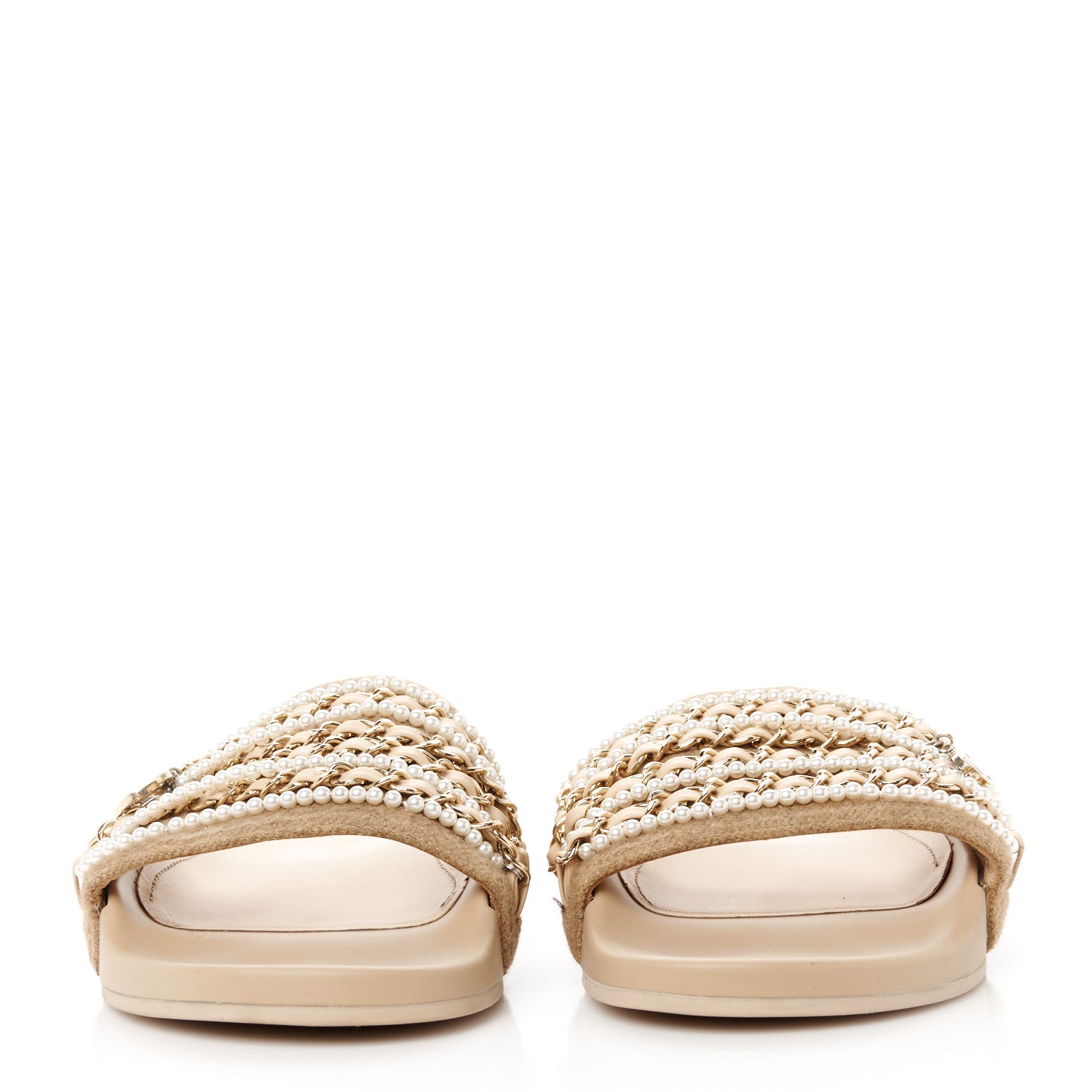 Chanel Canvas Chain Flat Sandals 38 Beige 2 of 8