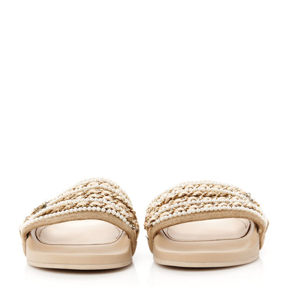 Chanel Canvas Chain Flat Sandals 38 Beige 2 of 8