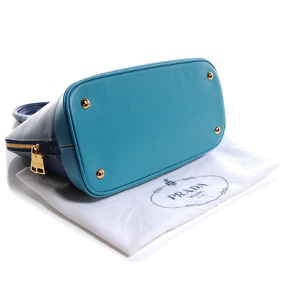 Prada Saffiano Lux Bi-Color Promenade Dome Tote Bluette Turchese 4 of 8