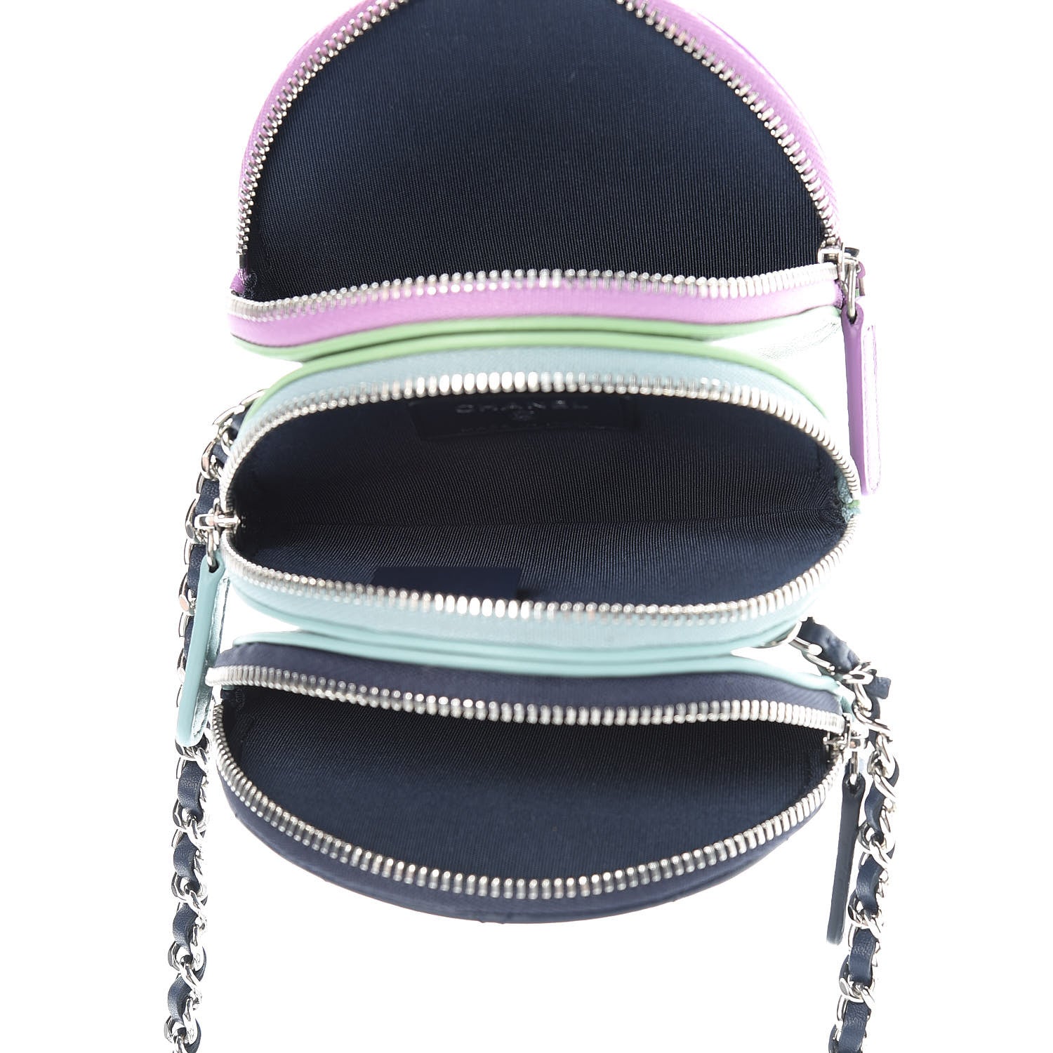 Chanel Lambskin Quilted Round Clutch With Chain Navy Blue Green Purple 5 of 11