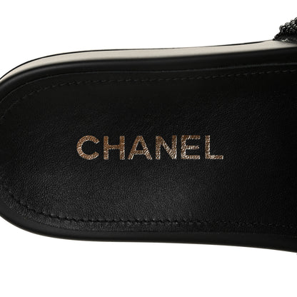 Chanel Lambskin Pearl Beaded Woven Slides 37 Black 6 of 8