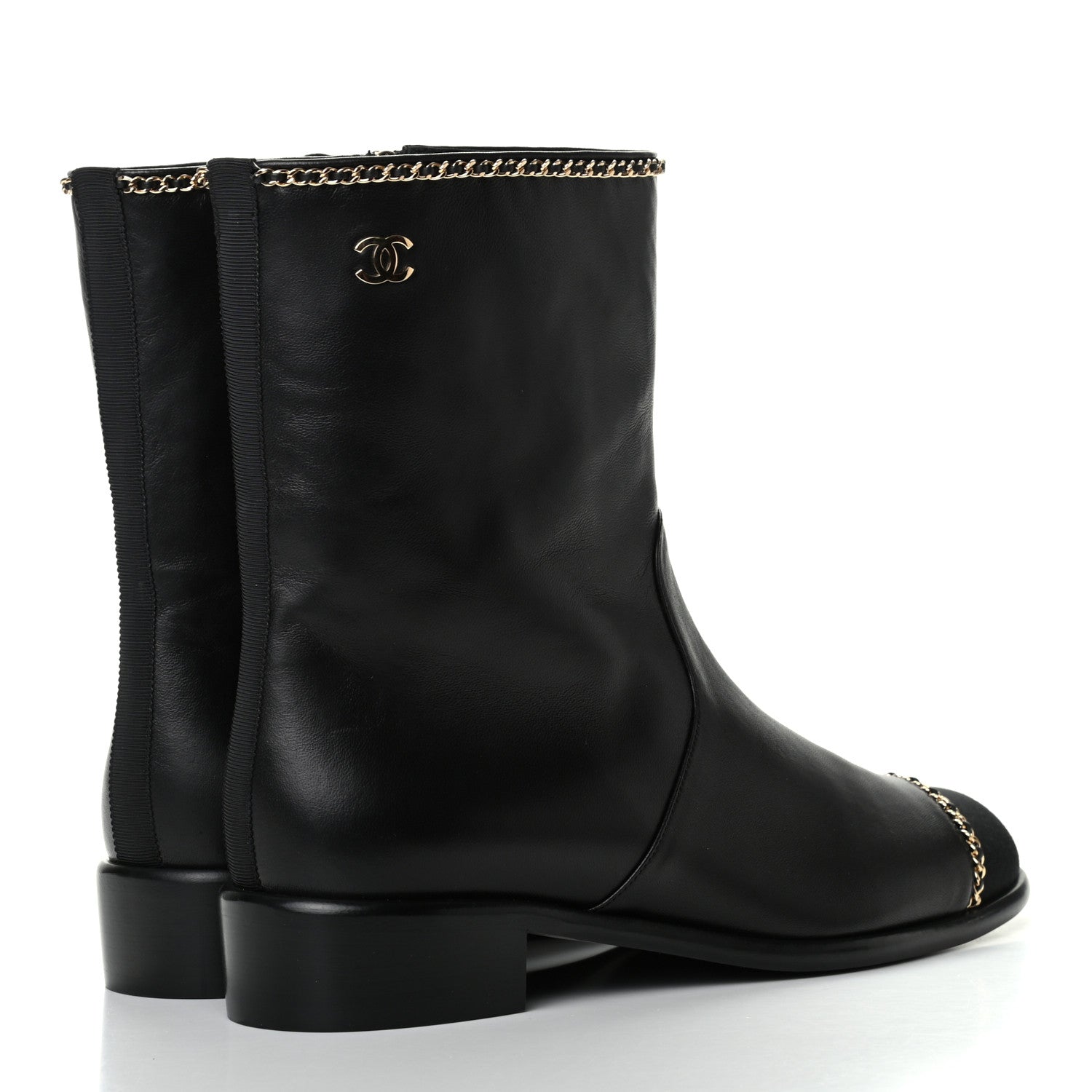 Chanel Lambskin Grosgrain Cap Toe Chain Short Boots 39.5 Black 4 of 9
