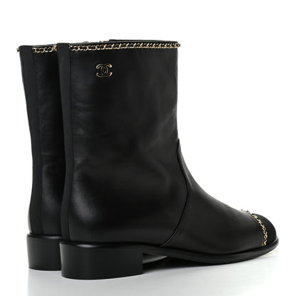 Chanel Lambskin Grosgrain Cap Toe Chain Short Boots 39.5 Black 4 of 9