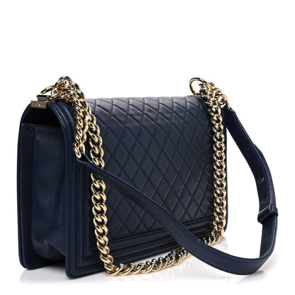 Chanel Lambskin Quilted New Medium Boy Flap Dark Navy Blue 3 of 11