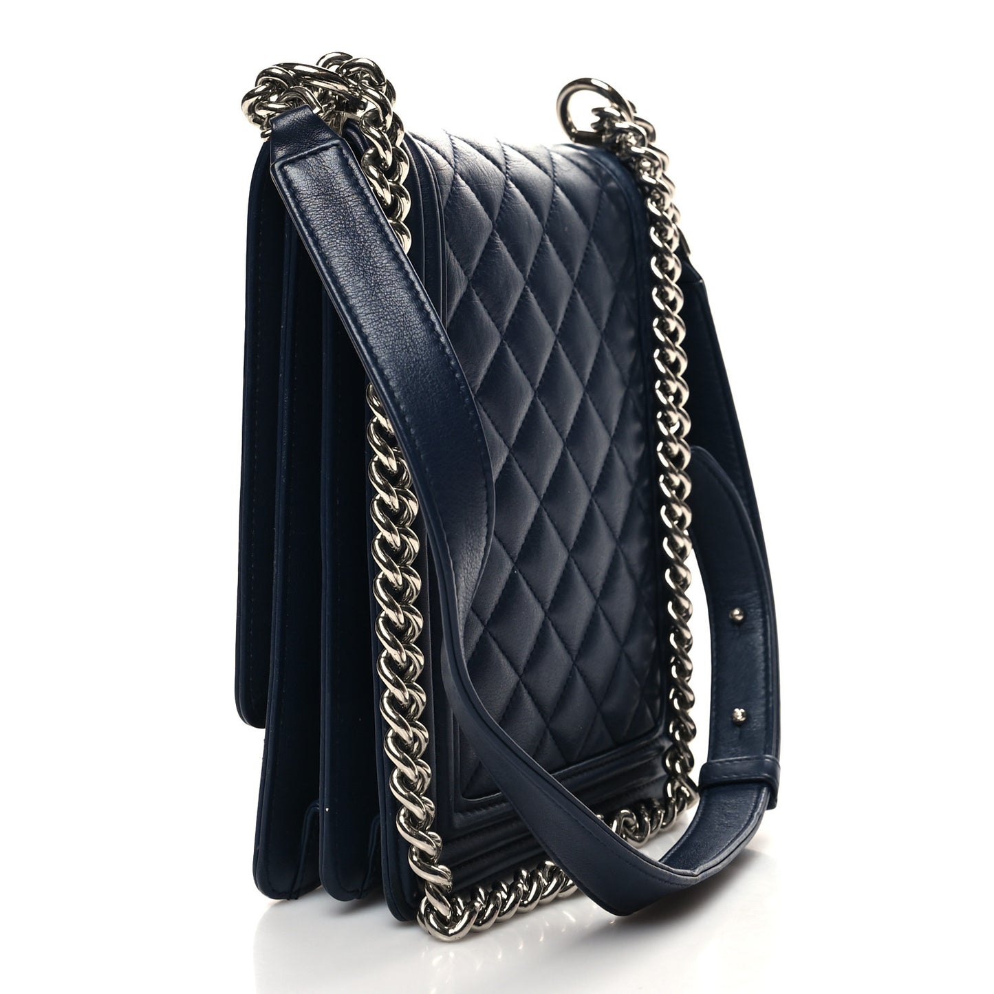 Calfskin Quilted North South Boy Flap Navy