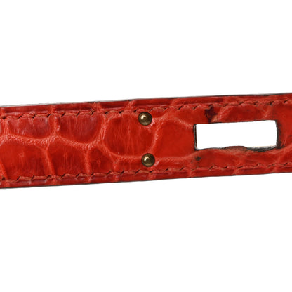 Hermes Shiny Porosus Crocodile Kelly Cut Pochette Orange Poppy 10 of 15