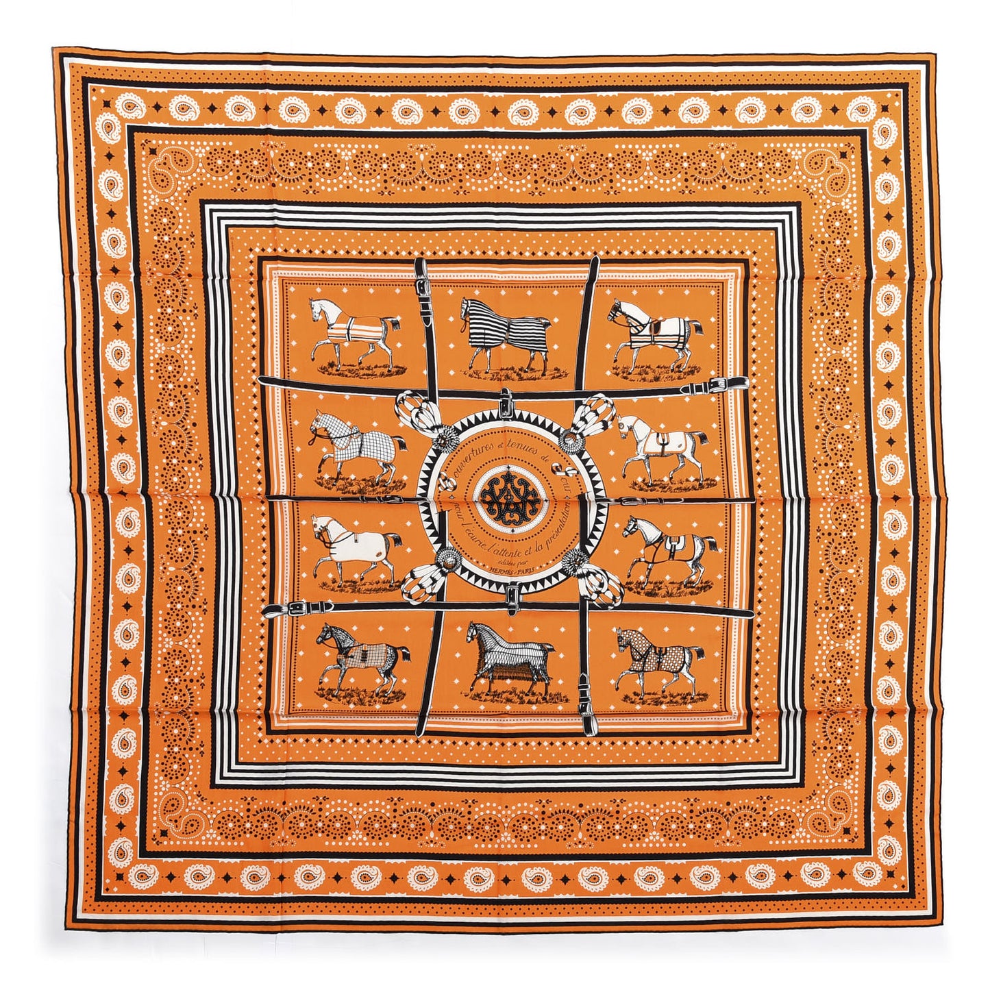 Cashmere Silk Couvertures Et Tenues de Jour Bandana Shawl 140 Orange Black White