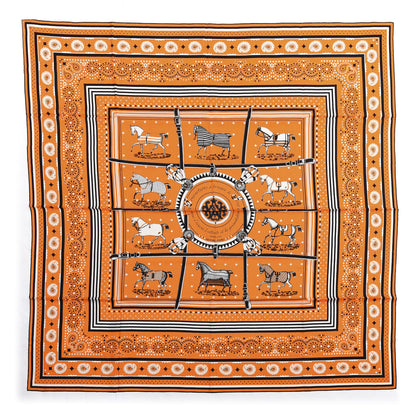 Hermes Cashmere Silk Couvertures Et Tenues de Jour Bandana Shawl 140 Orange Black White 1 of 4