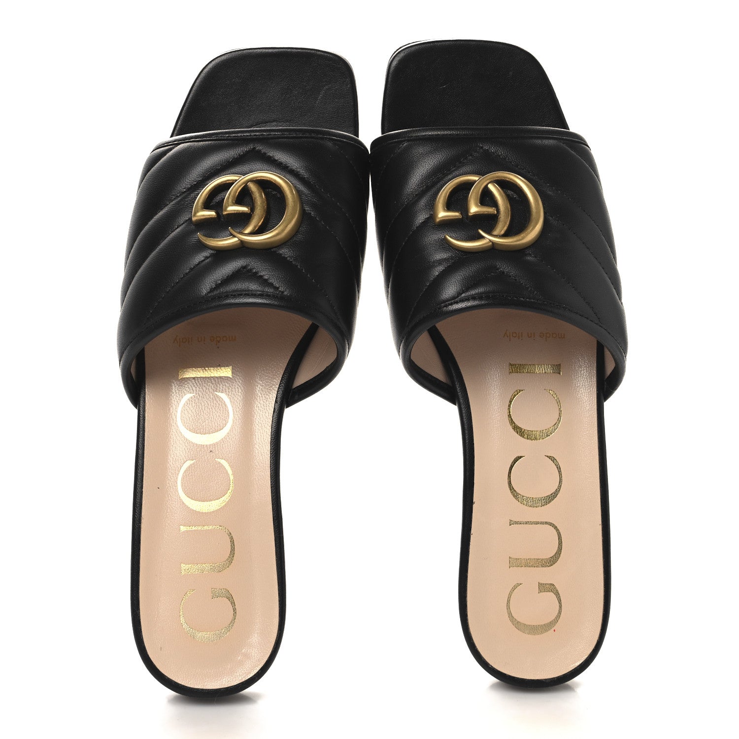 Gucci Nappa Matelasse GG Marmont Flat Slide Sandals 36.5 Black 2 of 9