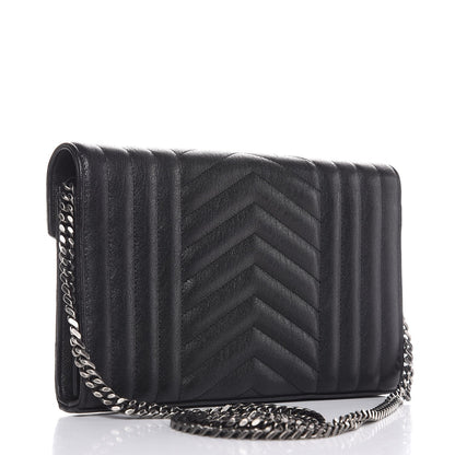 Saint Laurent Sheepskin Tri-Quilt Monogram Envelope Chain Wallet Black 3 of 8