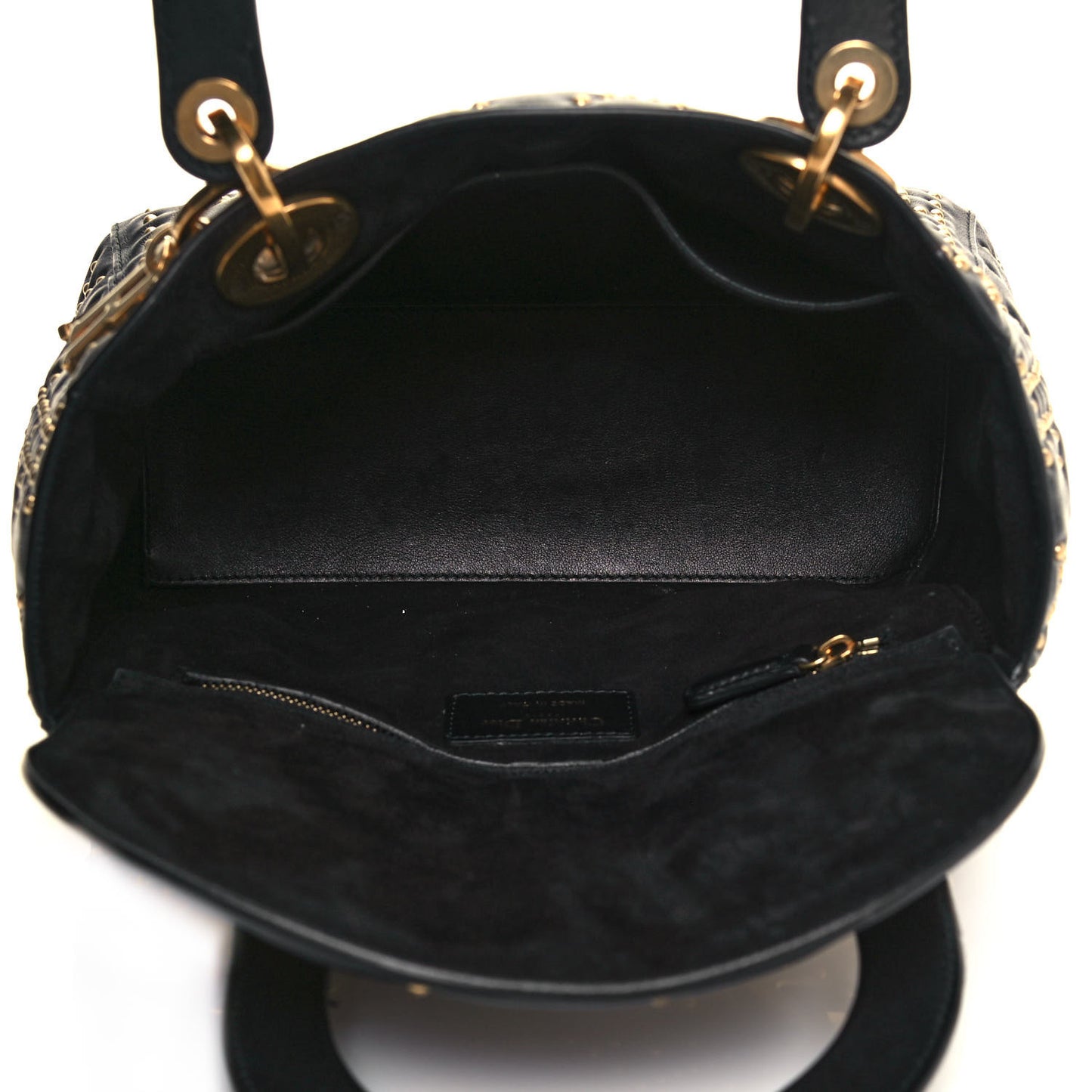 Calfskin Cannage Studded Medium Supple Lady Dior Black