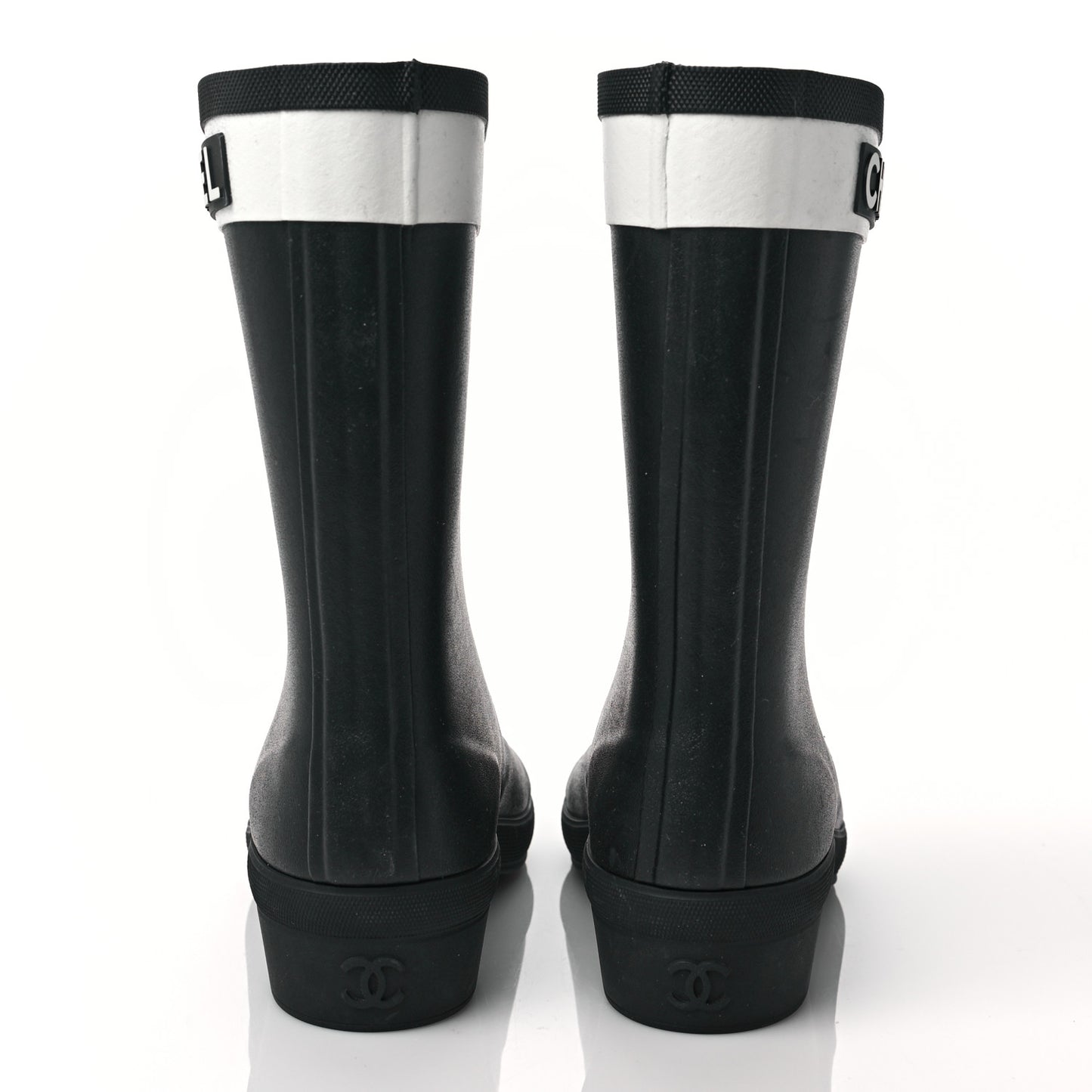 Rubber Logo Short Rain Boots 35 Black White
