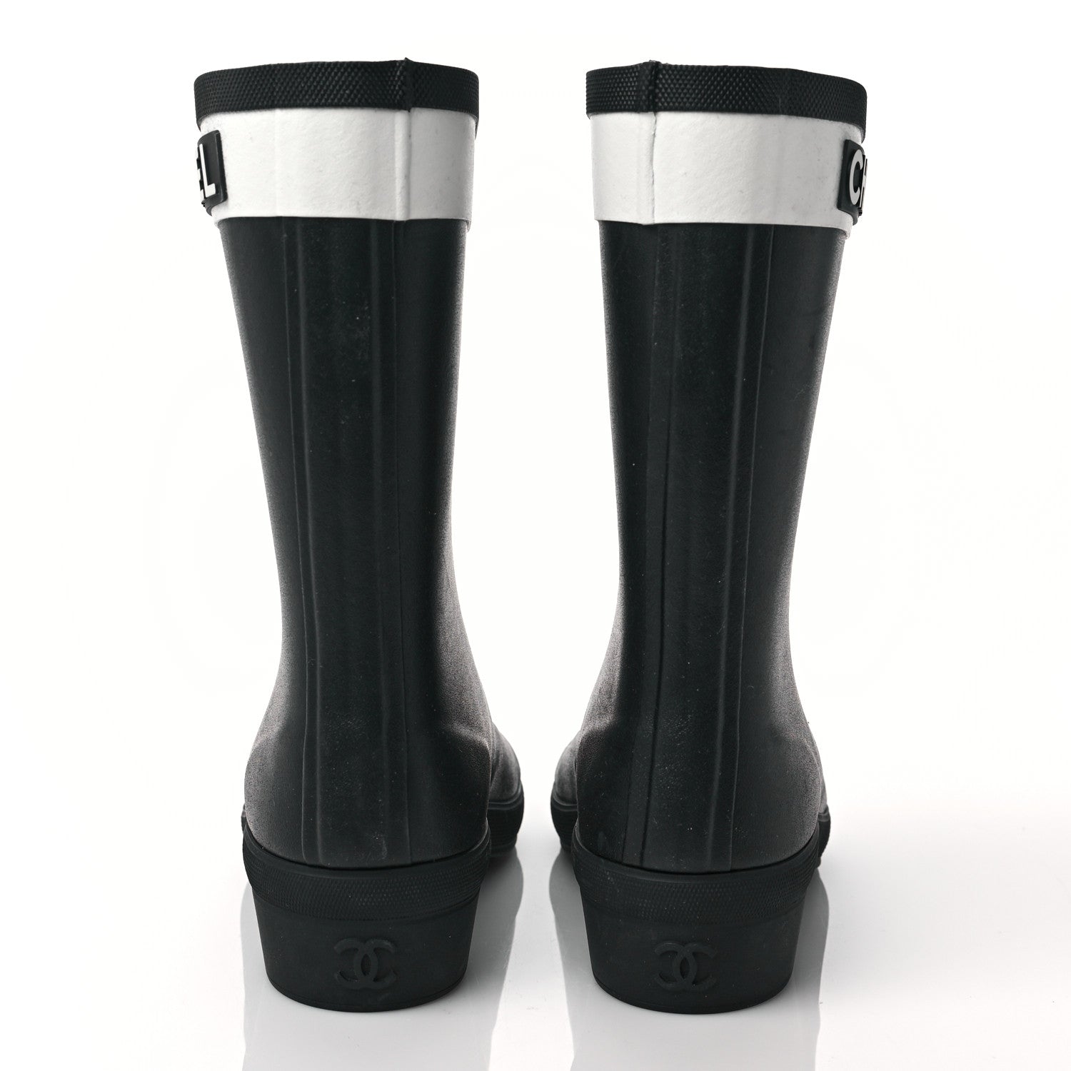 Chanel Rubber Logo Short Rain Boots 35 Black White 5 of 9