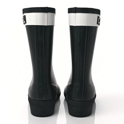 Chanel Rubber Logo Short Rain Boots 35 Black White 5 of 9