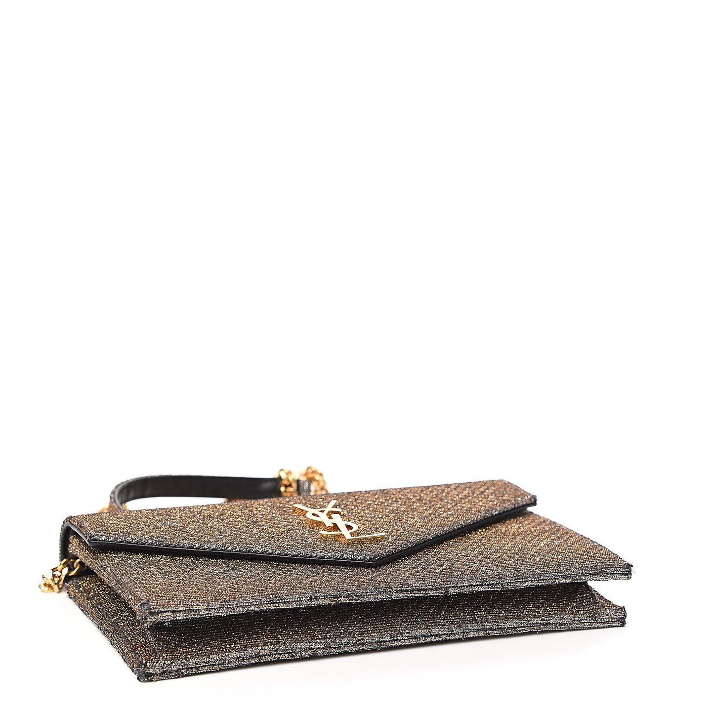 Metallic Fabric Monogram Envelope Chain Wallet Anthracite
