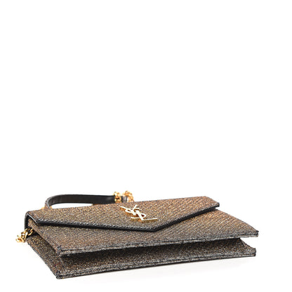 Saint Laurent Metallic Fabric Monogram Envelope Chain Wallet Anthracite 3 of 9
