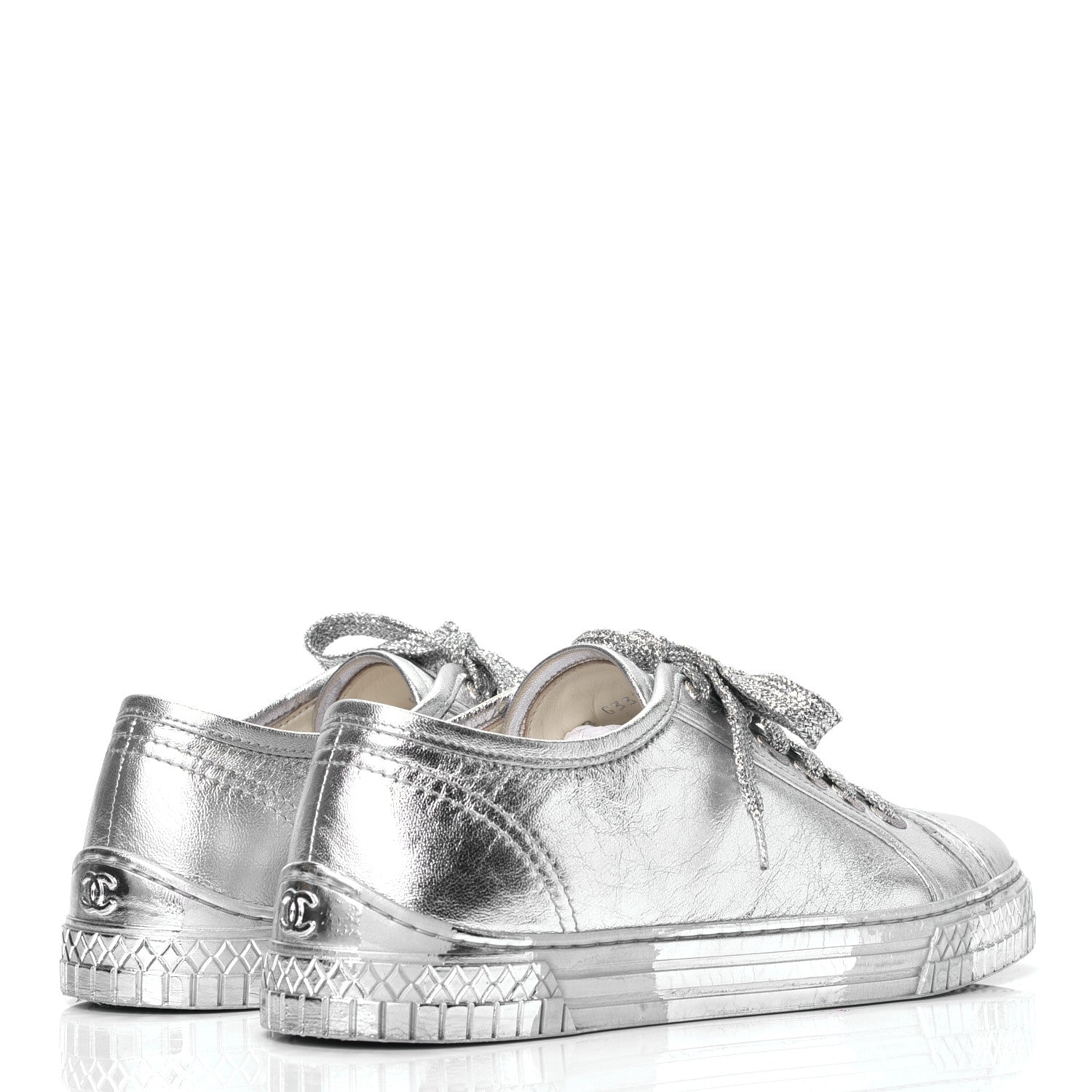 Chanel Laminated Lambskin Sneakers 37.5 Silver 3 of 5