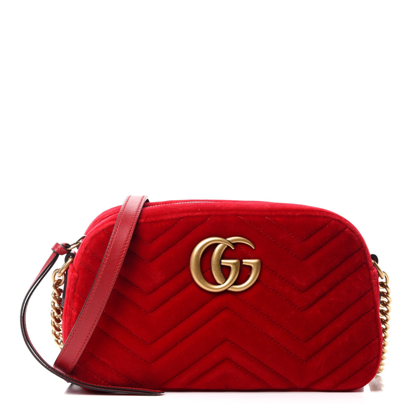 Velvet Matelasse Small GG Marmont Chain Shoulder Bag Hibiscus Red