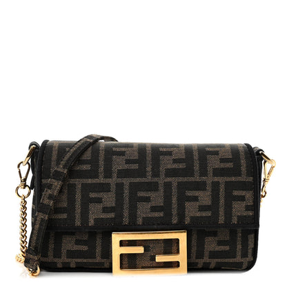 Fendi Fabric Jacquard FF 1974 Mini Baguette Tobacco Moro Black 1 of 11