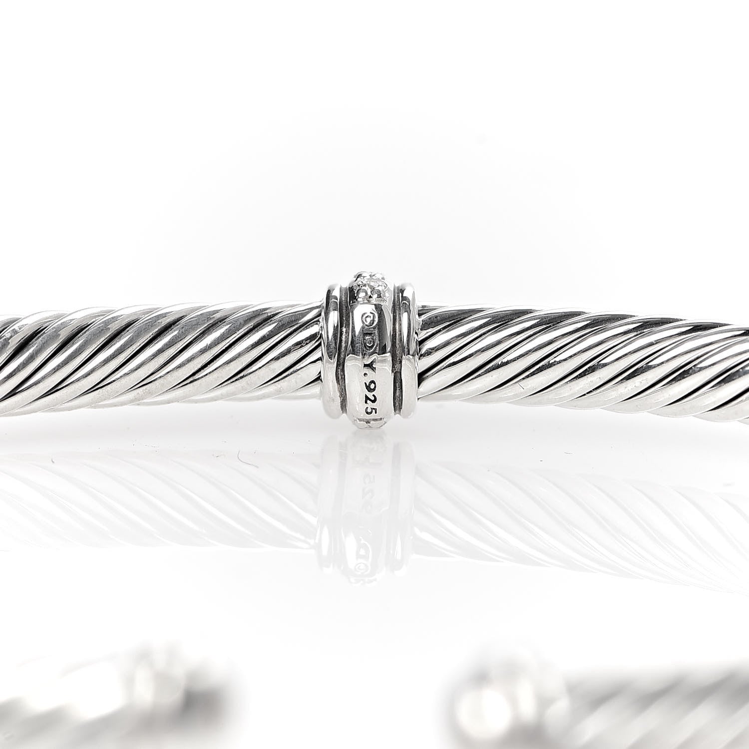 David Yurman Sterling Silver Diamond 4mm Cable Classics Single Station Bracelet 4 of 5