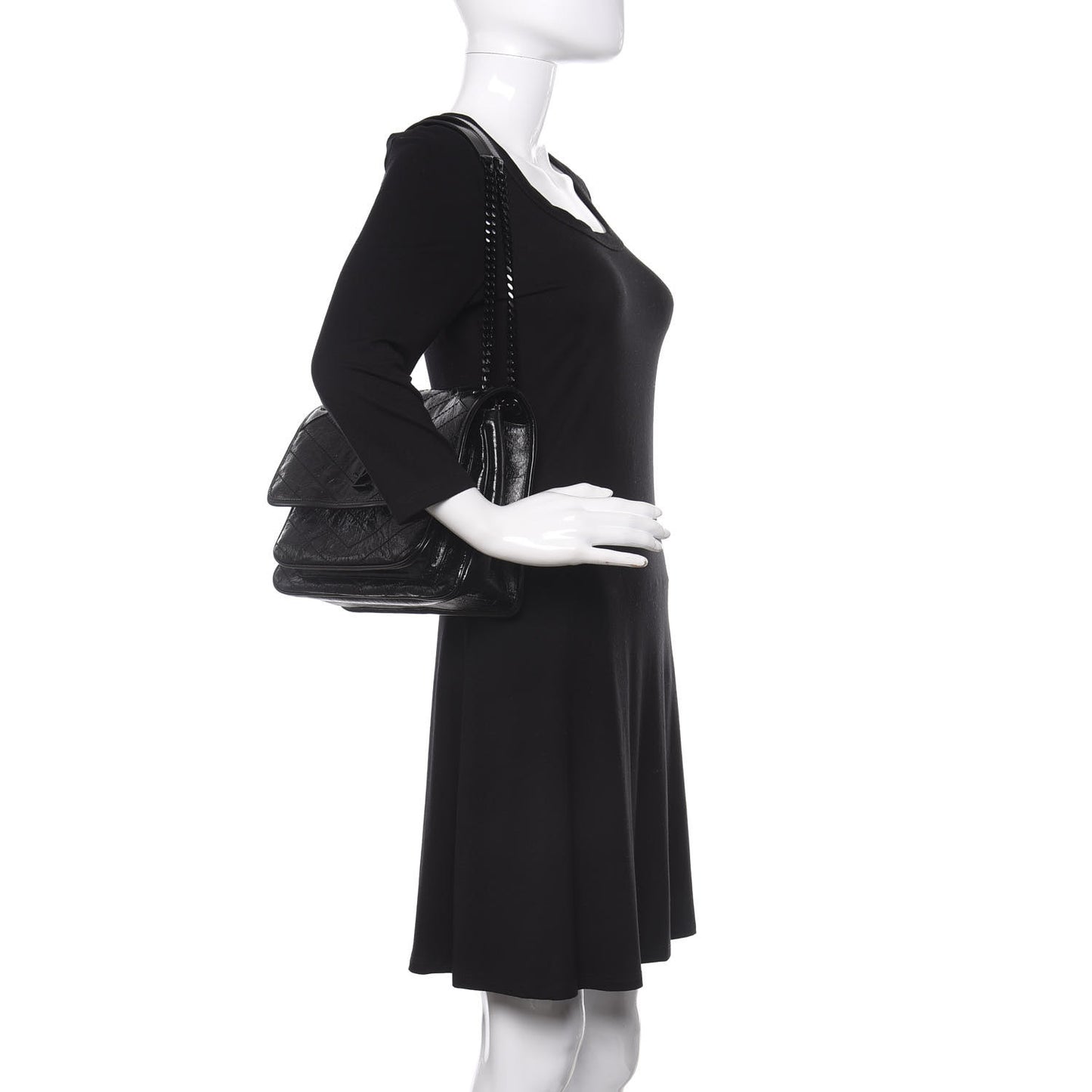 Crinkled Calfskin Matelasse Monogram Medium Niki Chain Satchel Black