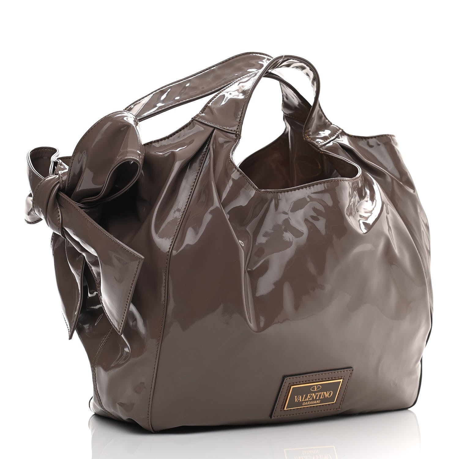 Valentino Garavani Patent Lacca Large Nuage Bow Hobo Brun 2 of 13