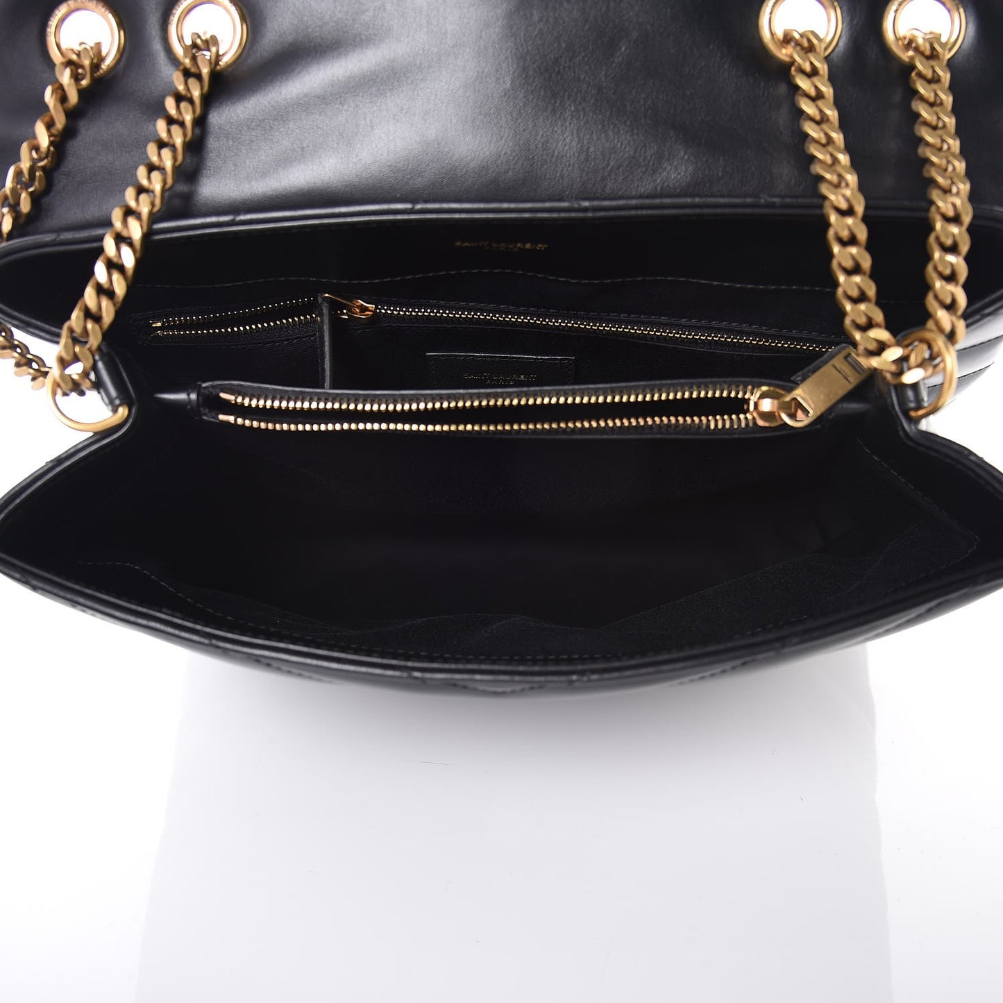 Calfskin Y Quilted Monogram Medium Loulou Chain Satchel Black