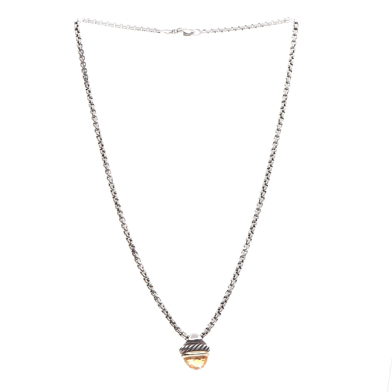 David Yurman Sterling Silver 14K Gold 10mm Citrine Acorn Pendant 3 of 6