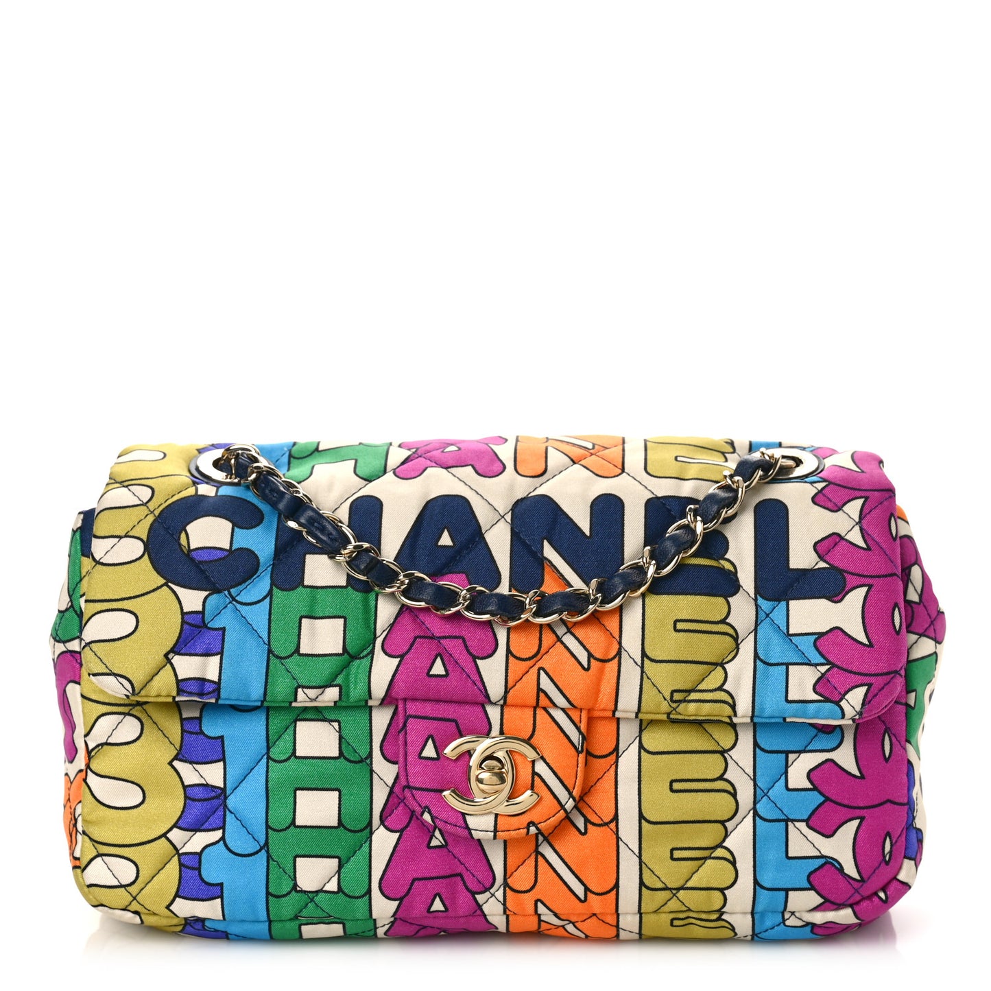 Printed Fabric Quilted Logo Single Flap Bag Multicolor