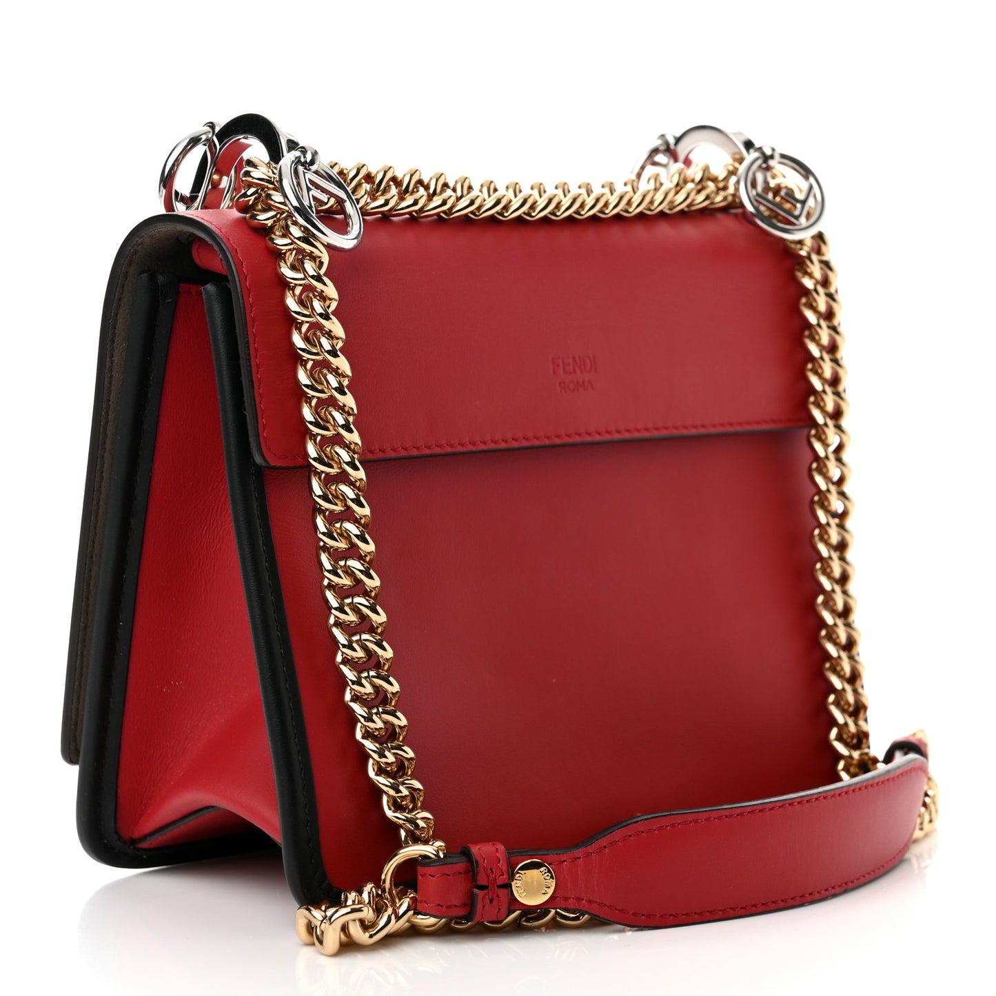 Vitello Century F is Fendi Bi-Color FF 1974 Embossed Small Kan I Shoulder Bag Fragola Maya Black