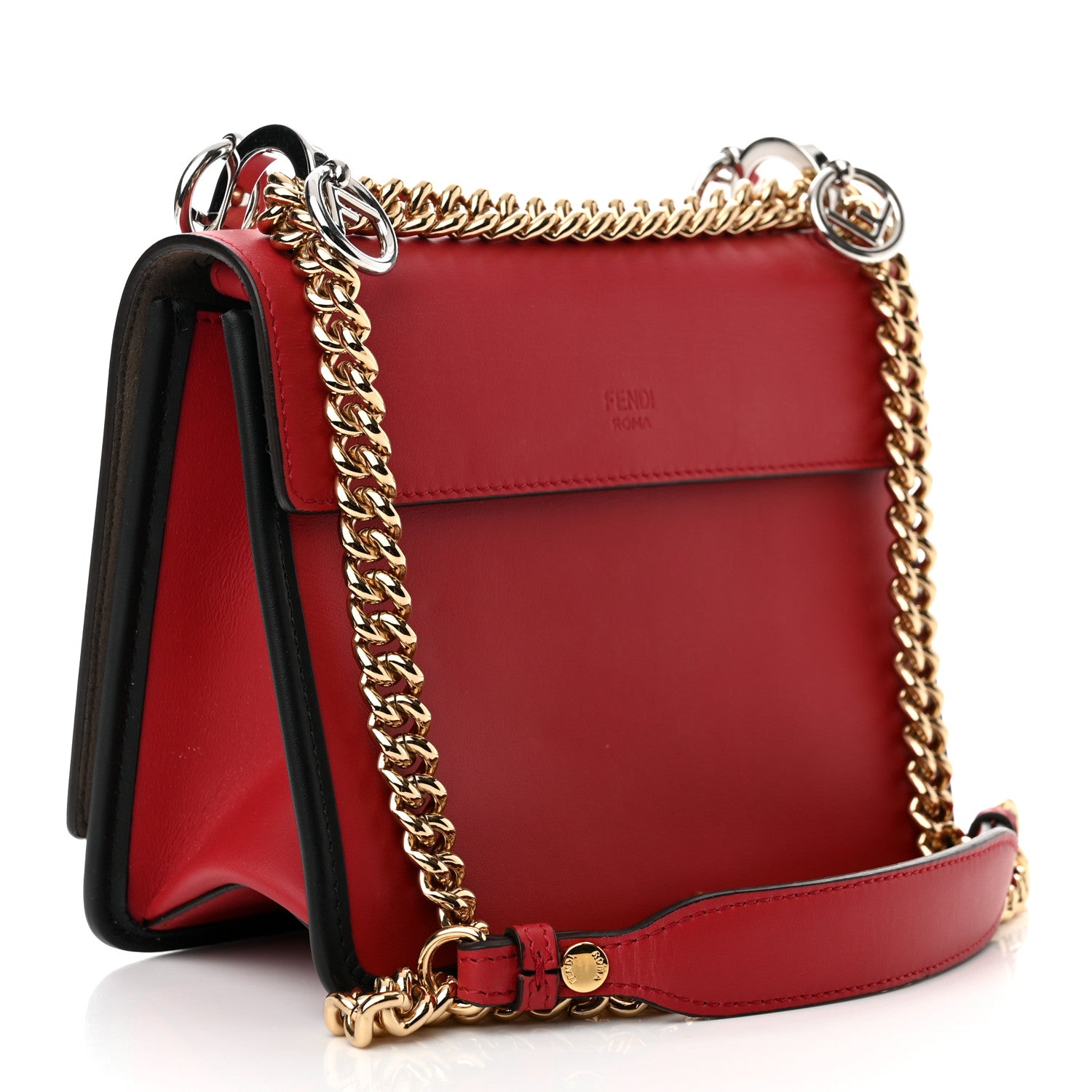 Fendi Vitello Century F is Fendi Bi-Color FF 1974 Embossed Small Kan I Shoulder Bag Fragola Maya Black 3 of 10