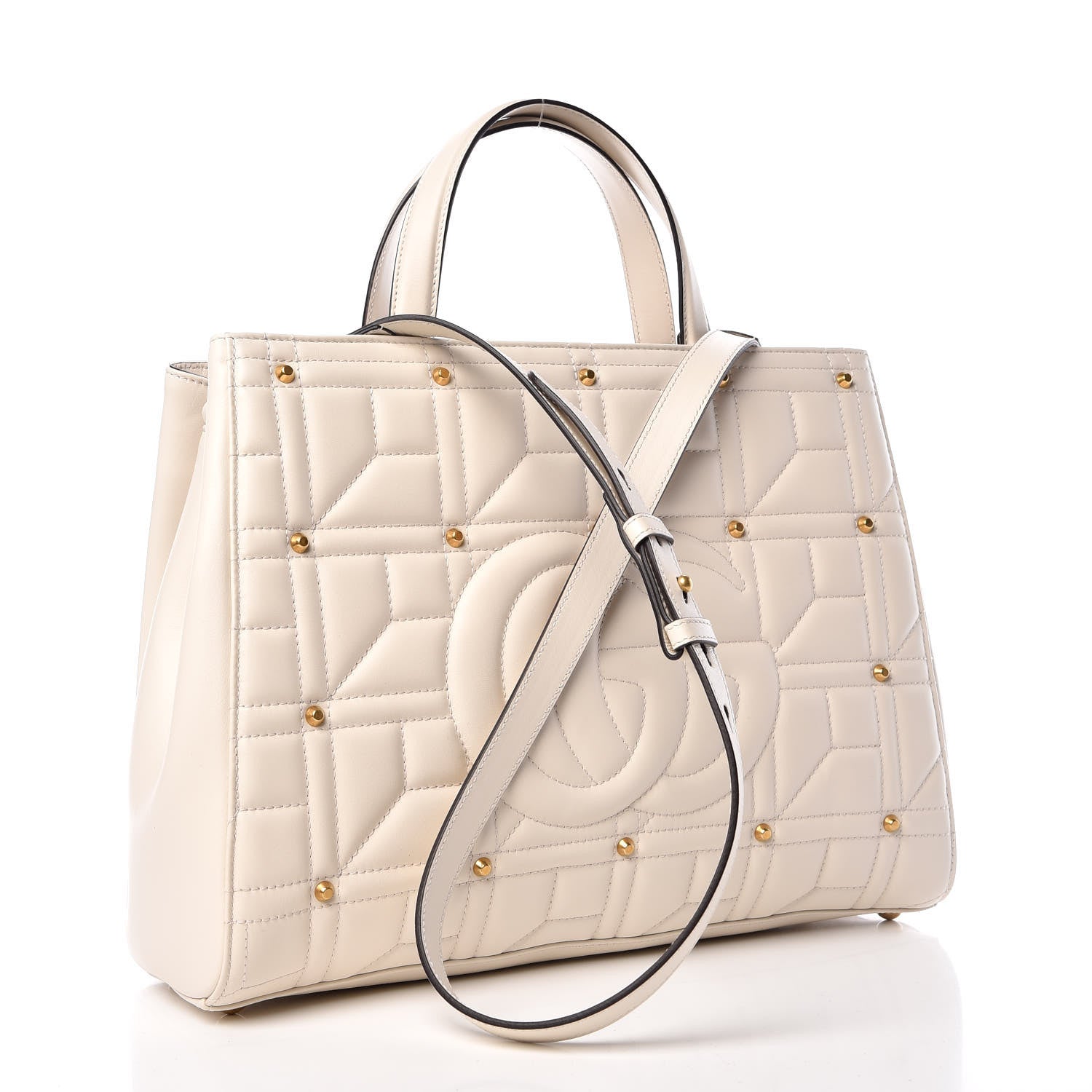 Gucci Calfskin Matelasse Studded Medium GG Marmont Tote White 3 of 9