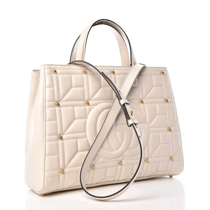 Gucci Calfskin Matelasse Studded Medium GG Marmont Tote White 3 of 9