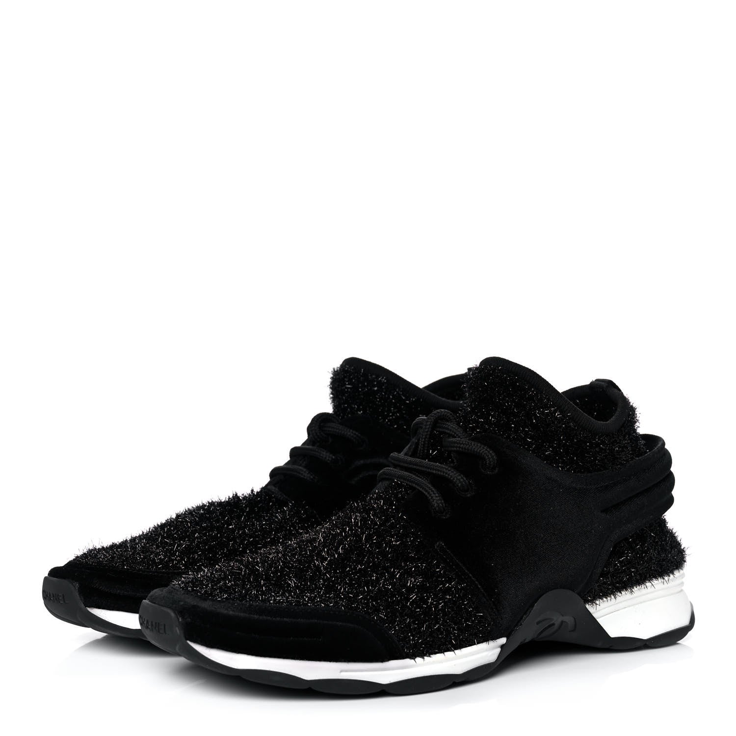 Chanel Stretched Fabric Velvet CC Womens Sneakers 41 Black 3 of 8