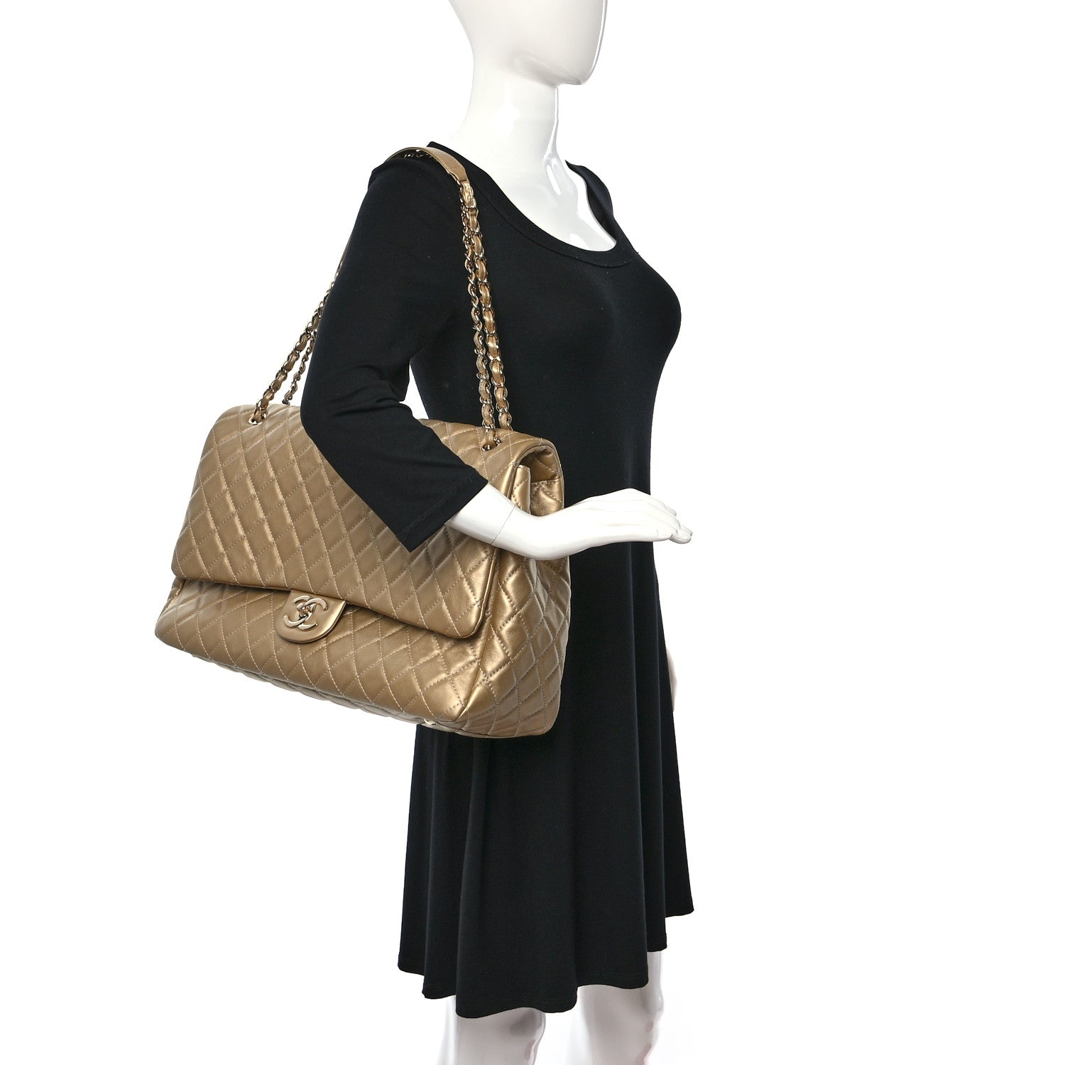 Chanel Metallic Calfskin Quilted Small XXL Travel Flap Bag Gold 2 of 12
