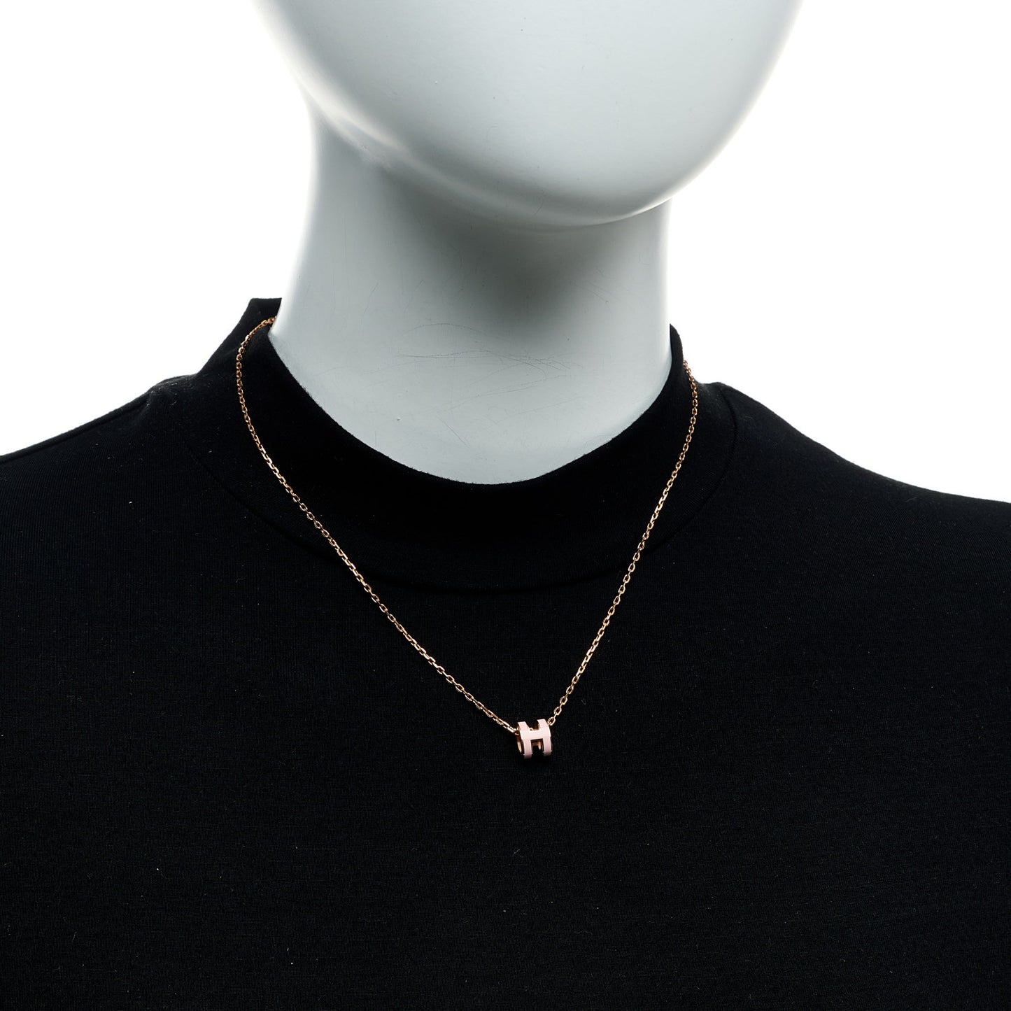 Lacquered Gold Mini Pop H Pendant Necklace Rose Dragee