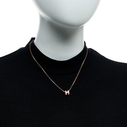 Hermes Lacquered Gold Mini Pop H Pendant Necklace Rose Dragee 2 of 6