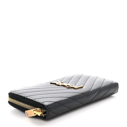 Saint Laurent Grain De Poudre Matelasse Chevron Monogram Zip Around Wallet Black 4 of 8