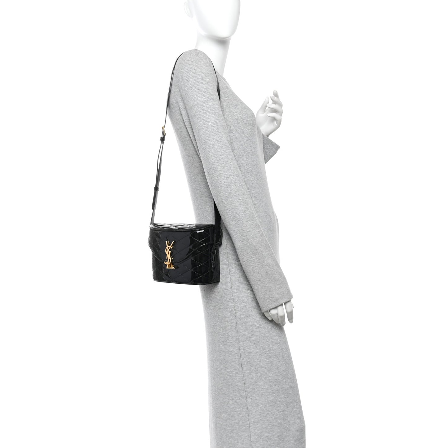 Patent Matelasse Monogram June Box Bag Black