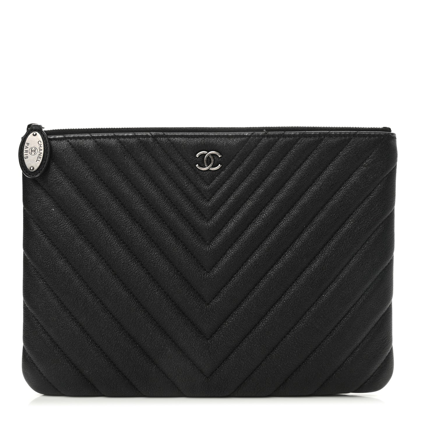 Sheepskin Chevron Quilted Medium Cosmetic Case Black