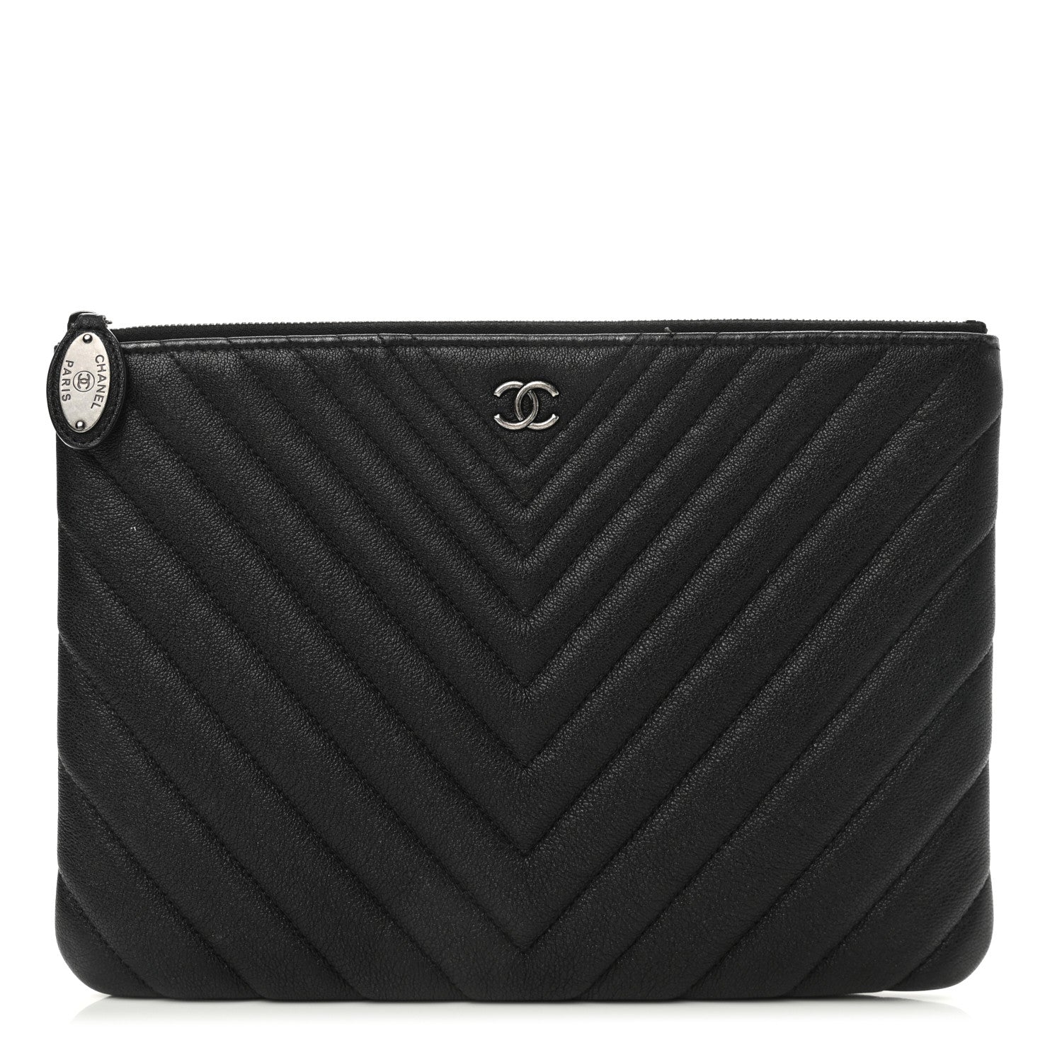 Chanel Sheepskin Chevron Quilted Medium Cosmetic Case Black 1 of 9
