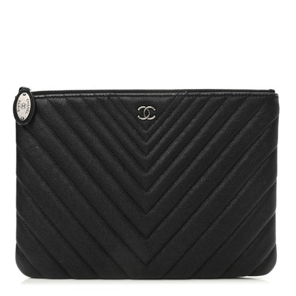Chanel Sheepskin Chevron Quilted Medium Cosmetic Case Black 1 of 9