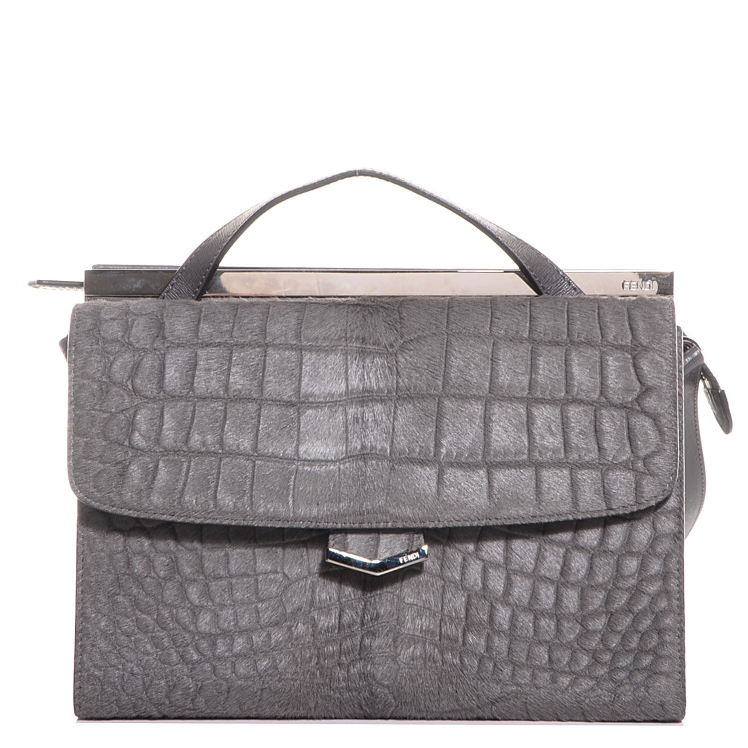 Fendi Calf Hair Crocodile Printed Demi Jour Shoulder Bag Grey 1 of 11