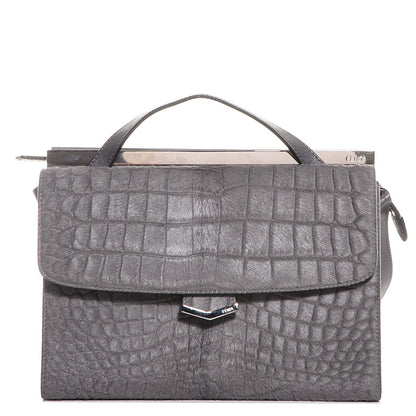 Fendi Calf Hair Crocodile Printed Demi Jour Shoulder Bag Grey 1 of 11
