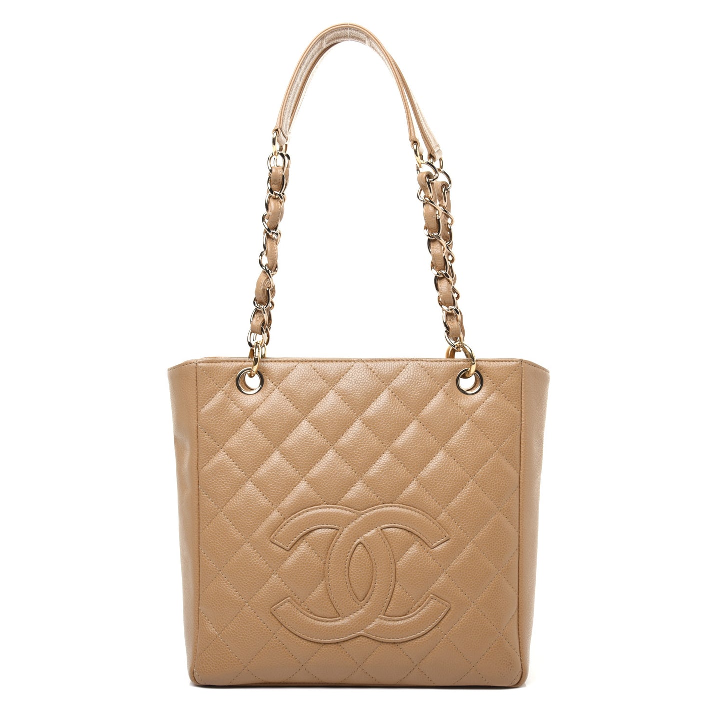 Caviar Quilted Petit Shopping Tote PST Dark Beige