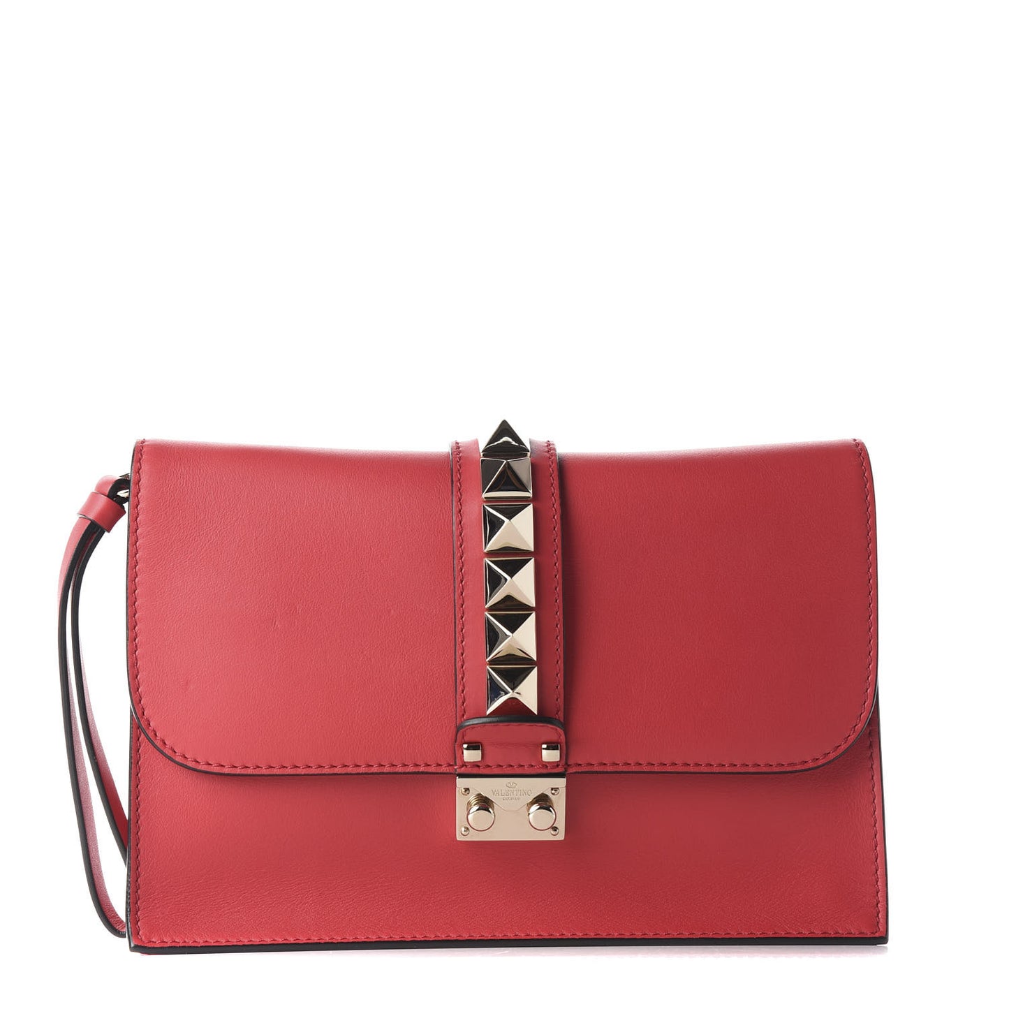 Vitello Glam Lock Rockstud Clutch Red