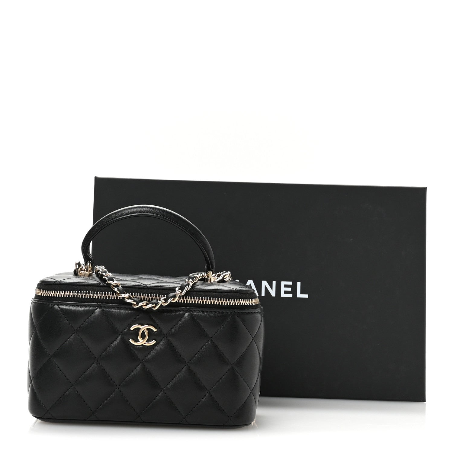 Chanel Lambskin Quilted Small Top Handle Vanity Case With Chain Black 12 of 12