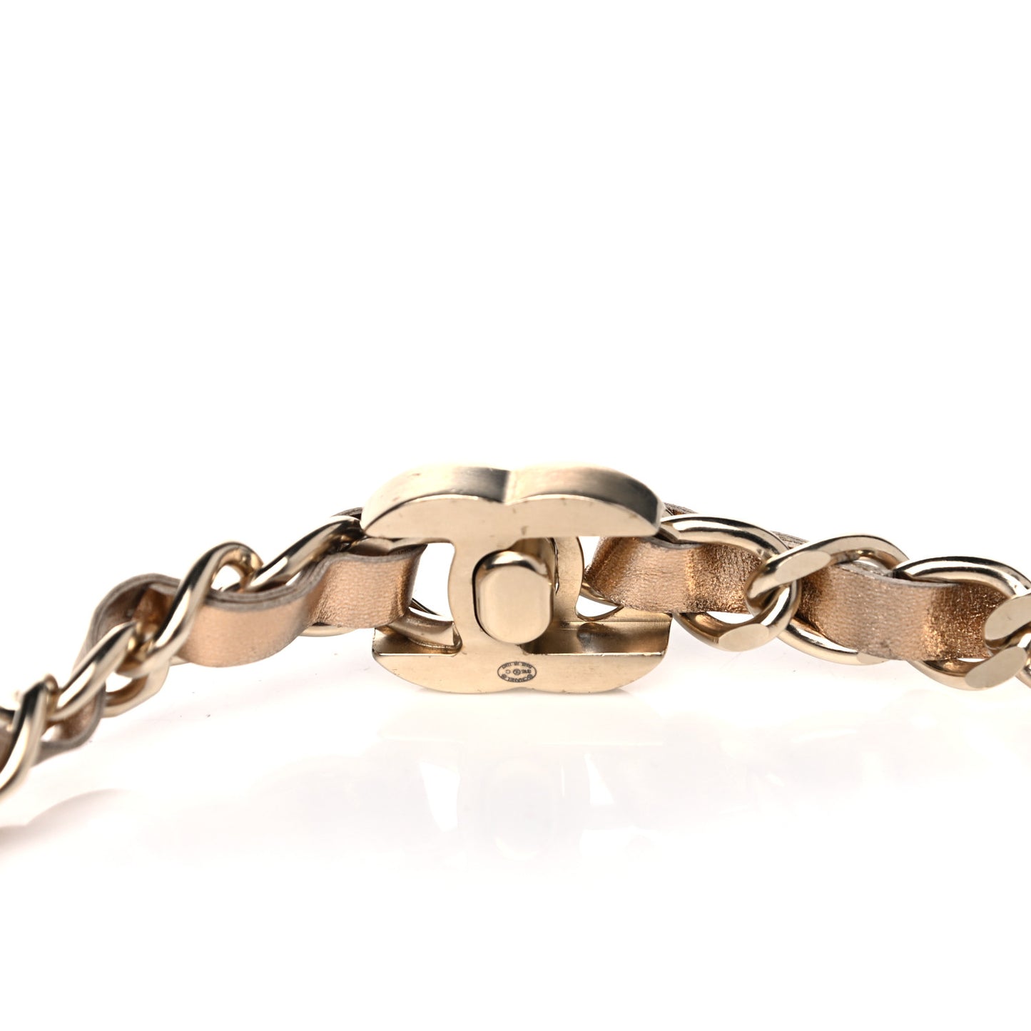 Metallic Lambskin CC Turnlock Chain Belt 34 85 Gold