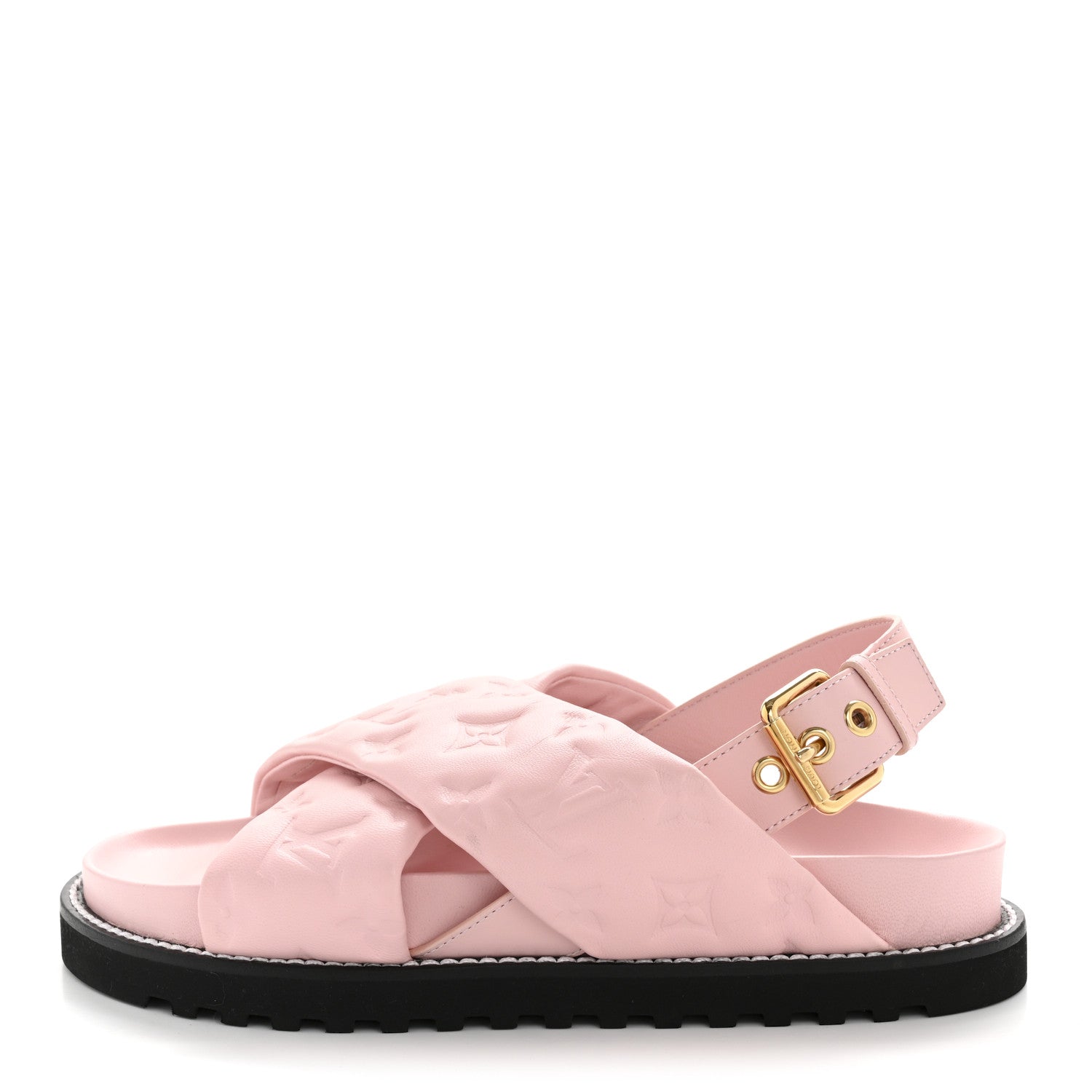 Louis Vuitton Lambskin Monogram Embossed Paseo Flat Comfort Sandals 37.5 Rose Clair 2 of 18